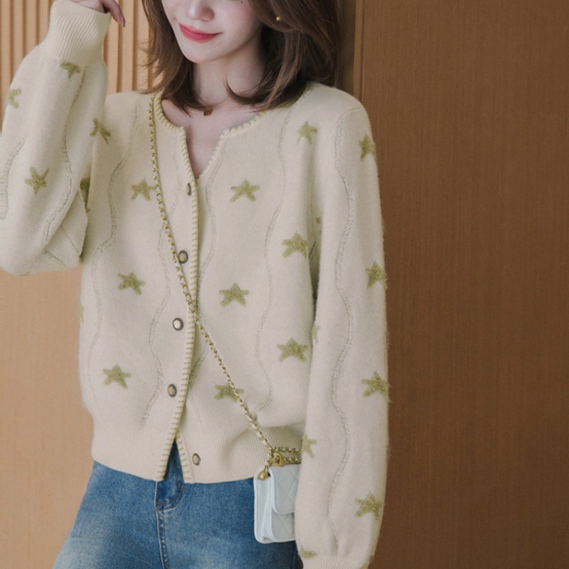 2024 Spring and Autumn New V-neck Purple Korean Style Inner Wearing Gentle Style Outer Wearing Knitted Cardigan Button Soft Waxy Sweater for Women