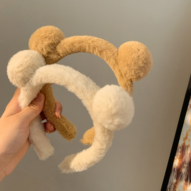 Autumn and Winter Bear Ear Plush Hair Hoop Cute Cartoon Women Wash Face Apply Mask Special Hair Card Mao Head Hoop