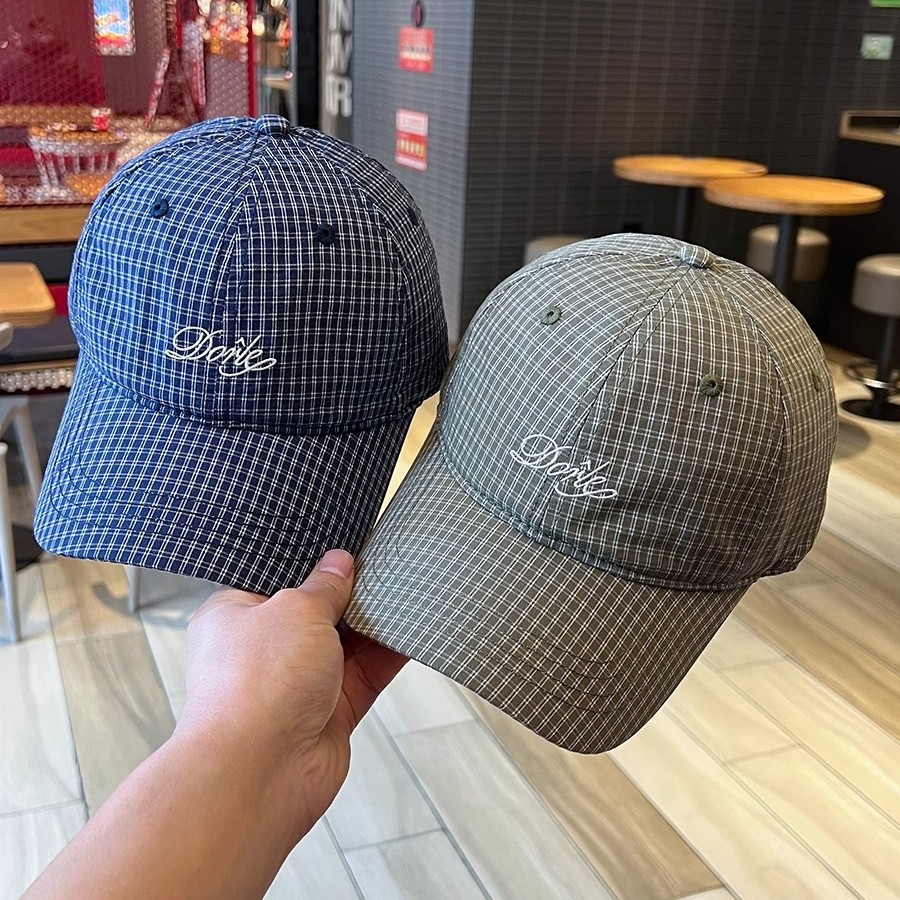 Korean-Style Fresh Plaid Duckbill Cap for Women, Spring and Summer, Face-Slimming, Small Letter Embroidery Baseball Cap, Sun Protection Visor Hat, Trendy