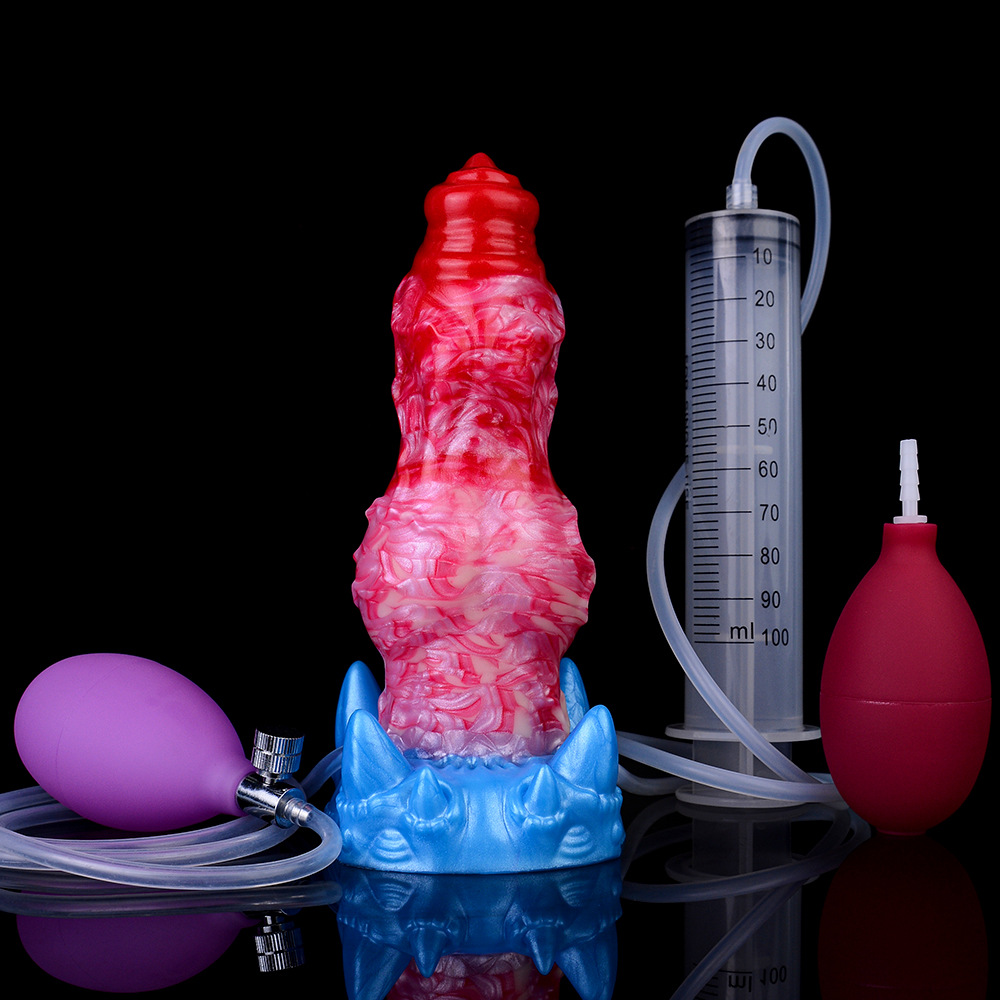 Nnsx5239 Dragon Flame Color Inflatable Water-Spraying Silicone Dildo Female Masturbator Dog Knot Dildo Sex Toy