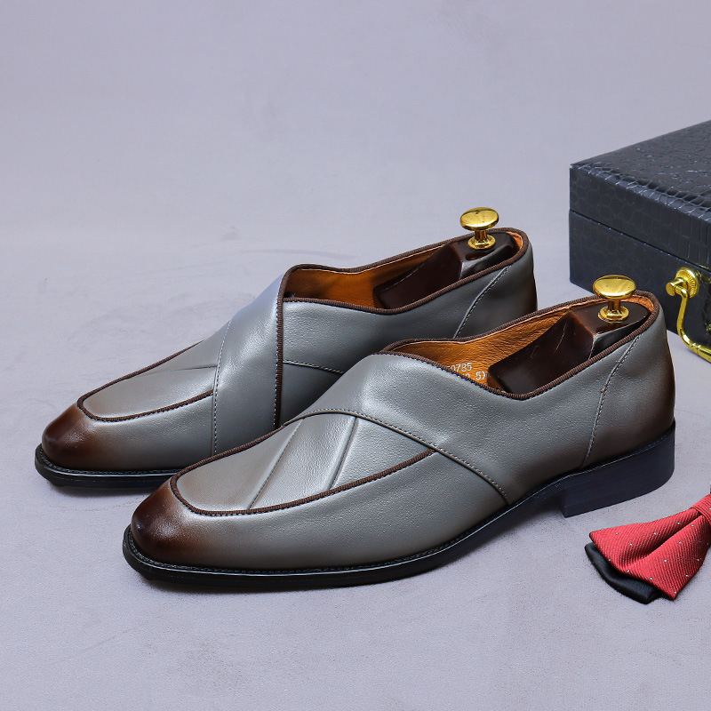 New British Retro Business Dress Leather Cowhide Leather Shoes Korean Casual Leather Shoes Leg-legged Wedding Best Man Shoes