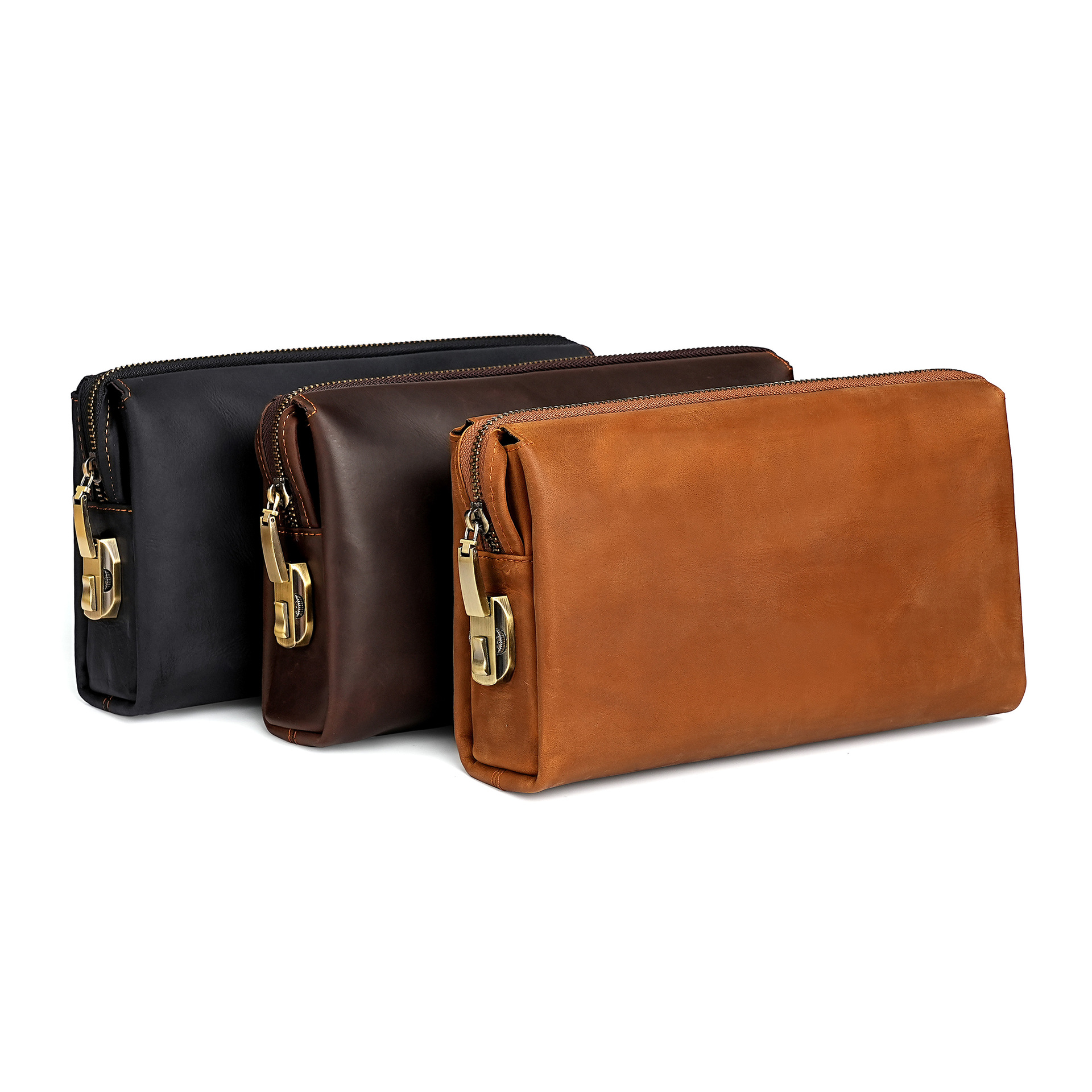 Factory supply new men's hand bag leather mobile phone bag crazy horse leather large capacity storage bag long business bag