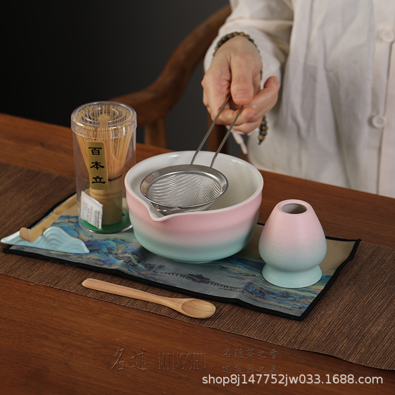 Cross-border Ceramic Matcha Bowl Tea Set suit with Mouth 7-piece Japanese Tea Set