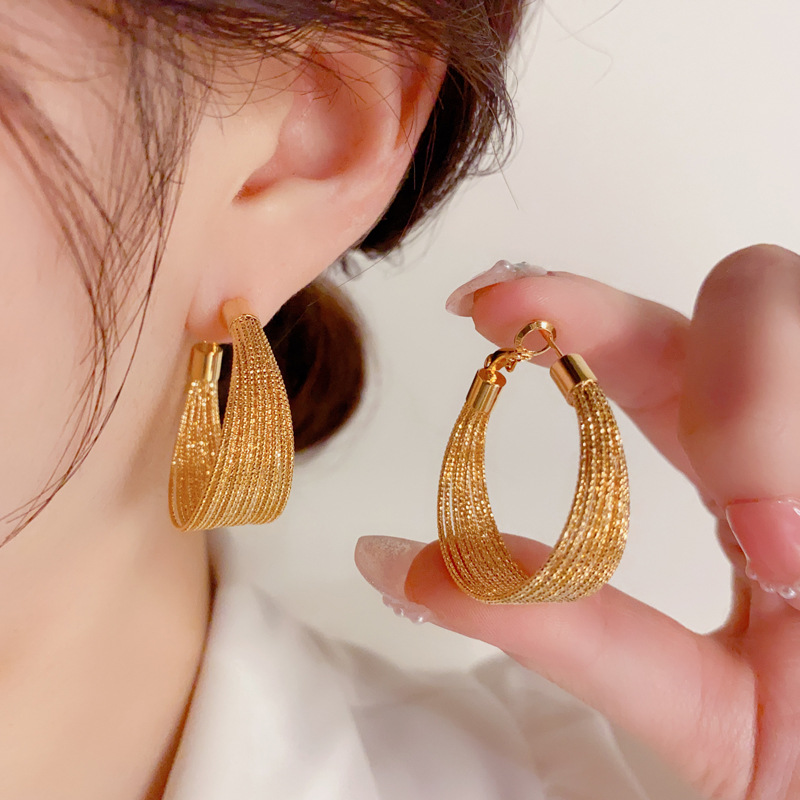 S925 silver needle personality exaggerated metal geometric big ear ring fashion simple Joker slim cold wind earrings wholesale