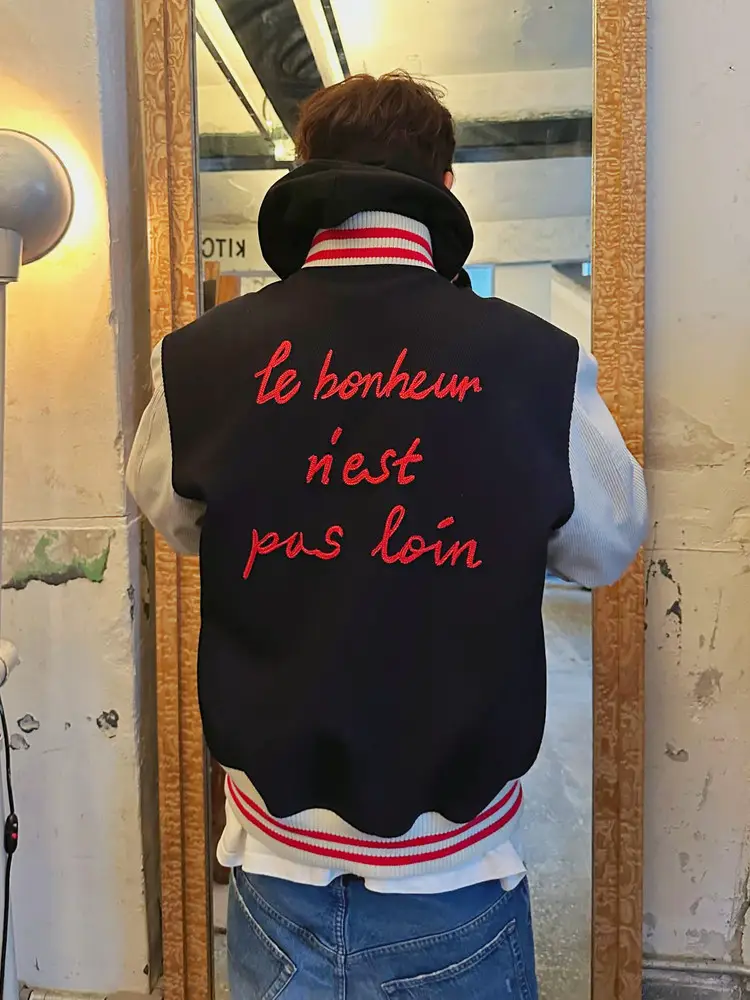 STU American retro baseball jacket with contrasting colors, patchwork silhouette, heavyweight embroidery jacket, Korean style, same as Bian Boxian