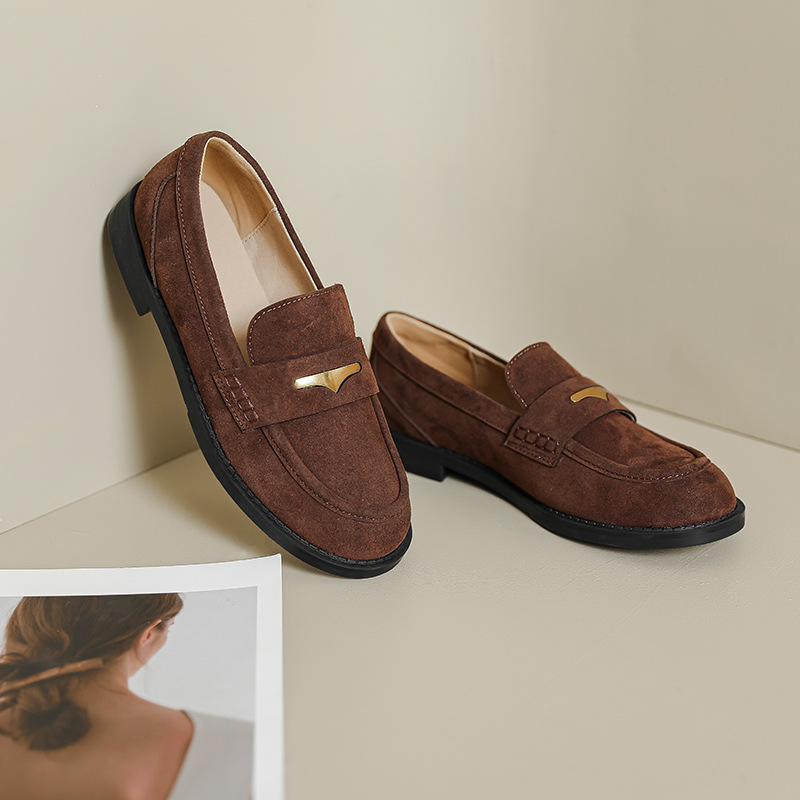 Cowhide Version~2026 Retro Metal Buckle Loafers New Style College Style Chunky Heel Leather Shoes British Style Single Shoes for Women