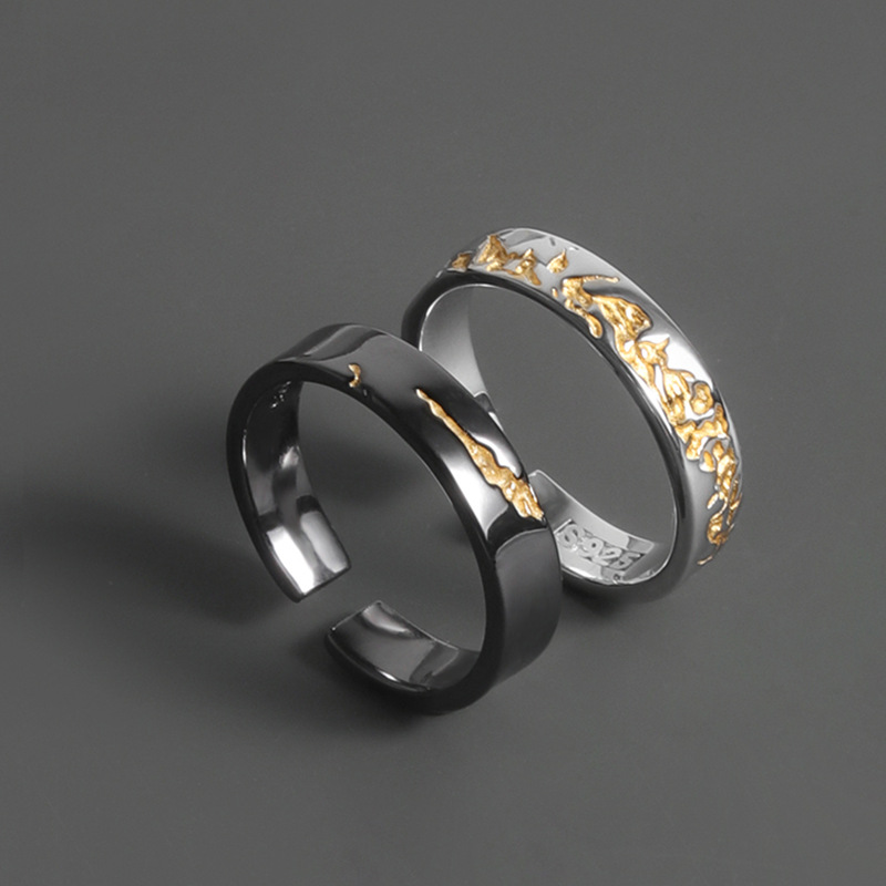 New Gold-plated Men's Ring High-end Black and Gold Niche Design Trendy Brand Men's Food Finger Ring Opening Adjustable