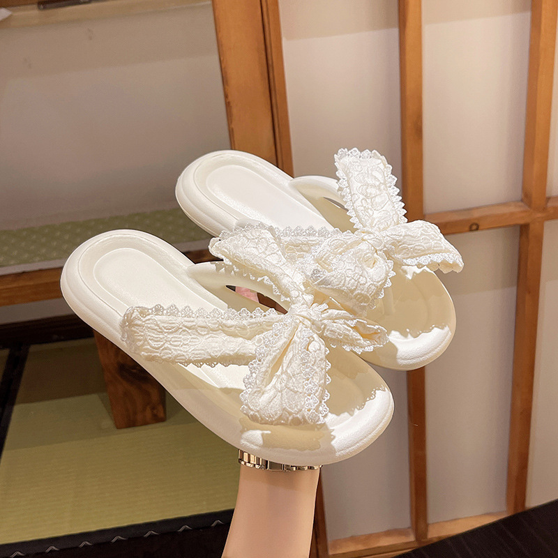 French Style Bow Flip-Flops Women's 2024 New Style EVA Soft Bottom Clip-in Fashionable Flat Heel Seaside Beach Sandals Ins