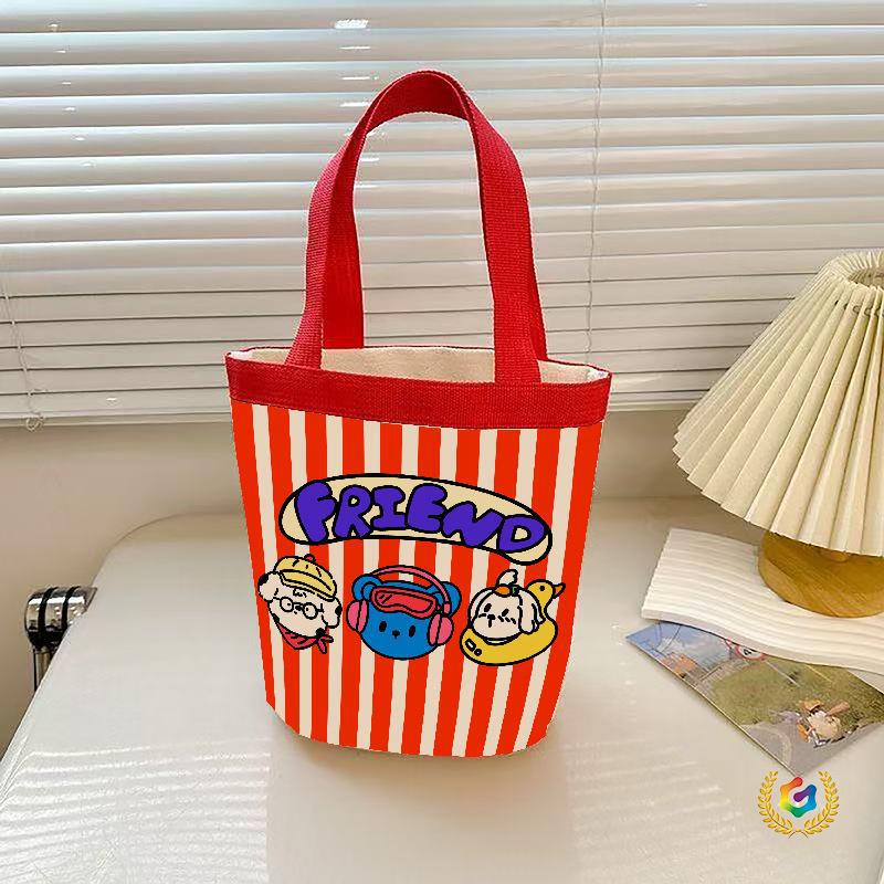 ☽ Cute Illustration Printed Bucket Bag, Bucket Tote Bag, Canvas Handbag, Mommy Bag, Lunch Bag, Small Work Tote Bag