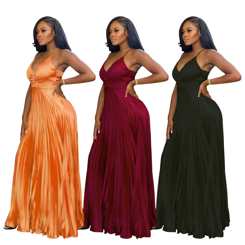 K10765 factory direct European and American women's Amazon explosion party dress imitation silk pleated dress new