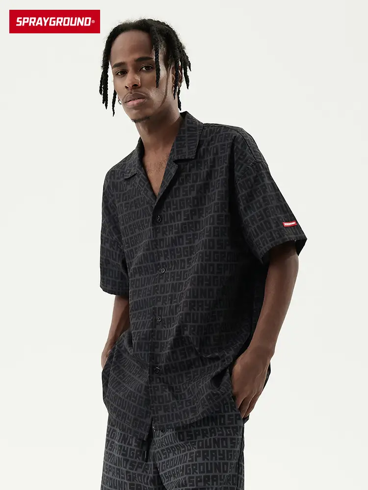 Sprayground New arrival Minimalist Corrugated Print High Street letter Print Couple Outfit shirt W0820404