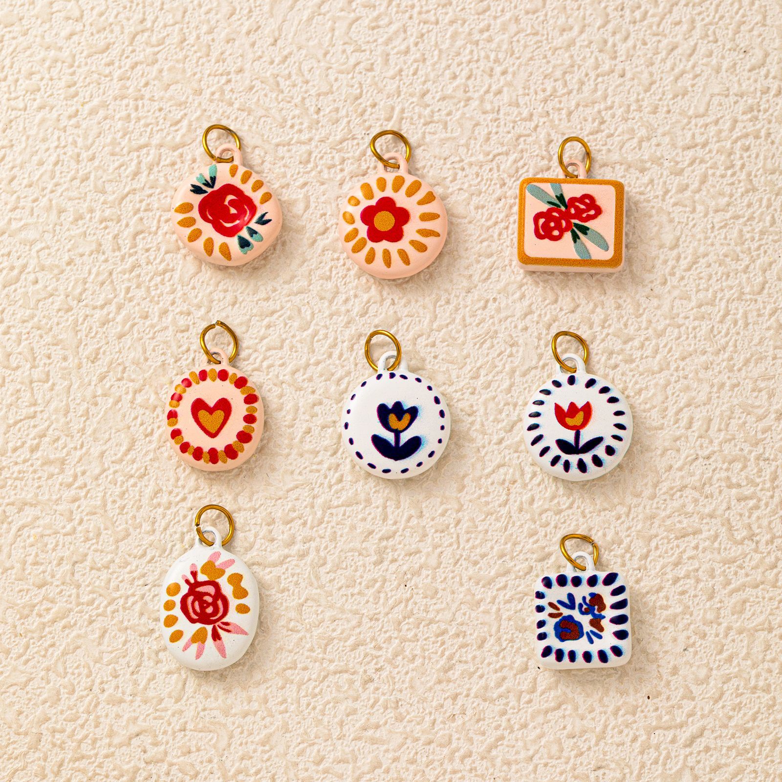 European and American Cross-Border Stainless Steel New Colorful Round Spotted Flower Pendant DIY Colorful Series Plated with 18K Gold to Maintain Color