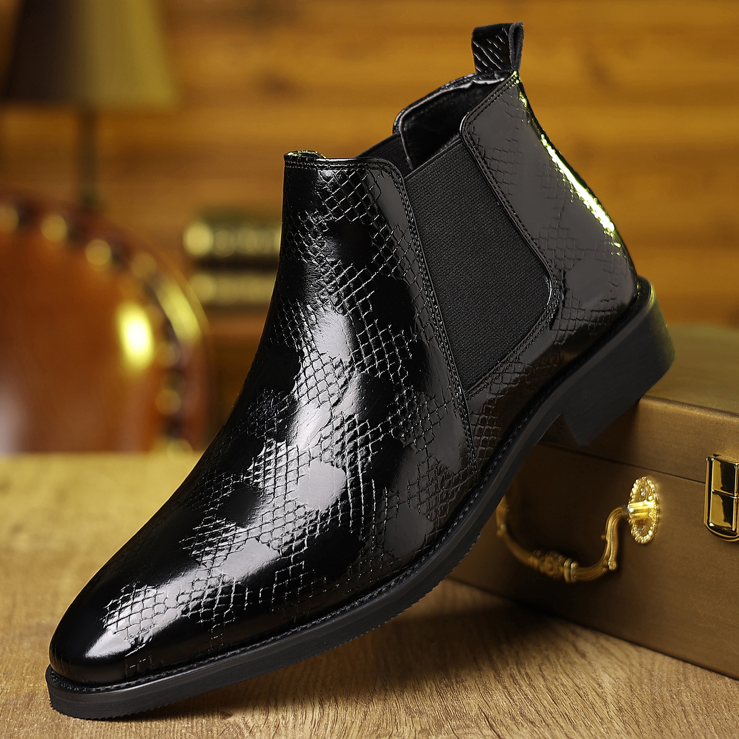 British Style Pointed-Toe Leather Shoes, Cross-Border Large Size Formal Men's High-Top Leather Shoes, European and American Fashion Men's Shoes, Breathable