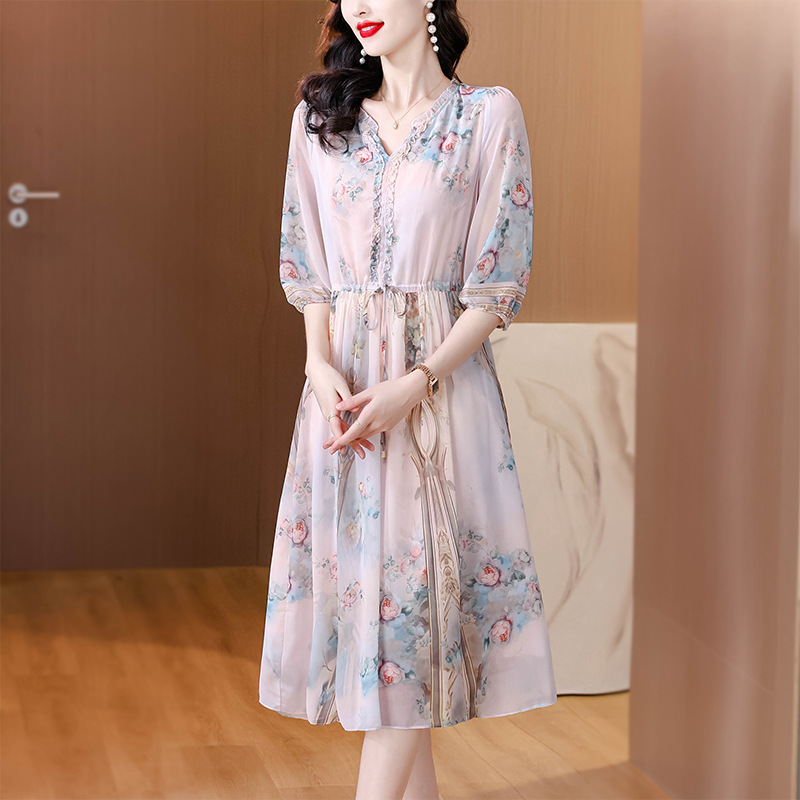 Hangzhou Silk Dress for Women 2026 New High-End Light Luxury Mulberry Silk Dress Gentle Elegant Fairy Floral Dress