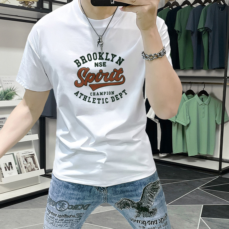 Short-sleeved T-shirt Men's Popular 2024 New Summer Fashion Men's Letter Printing Half-sleeved Men's Slim-fit Round Neck T