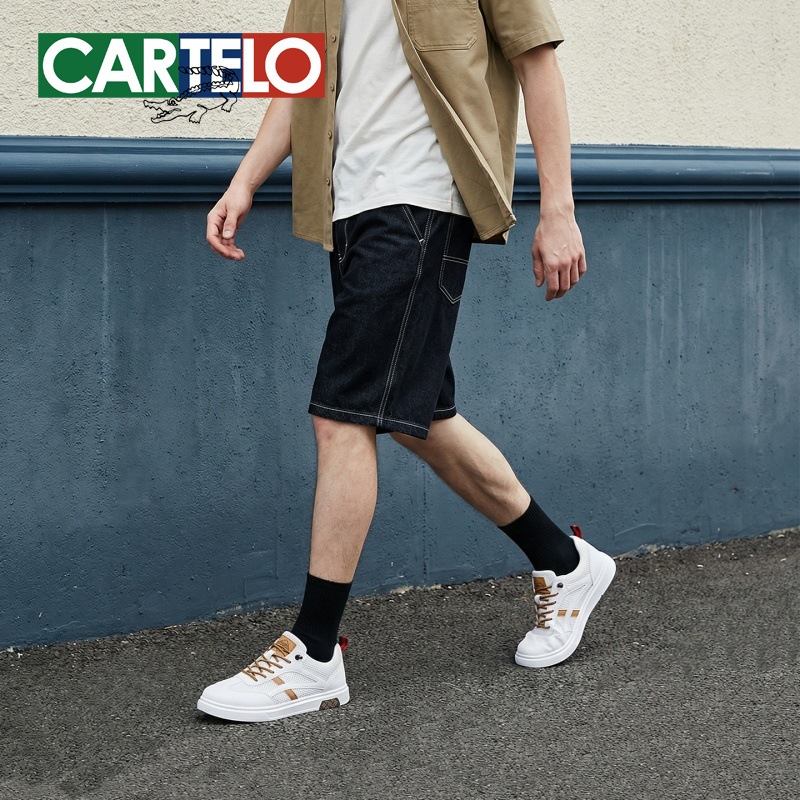 Cartelo Crocodile Light Luxury Men's Shoes, Hollow Low-Top Sports Sneakers, Simple Solid Color Business Sneakers, Men's White Shoes