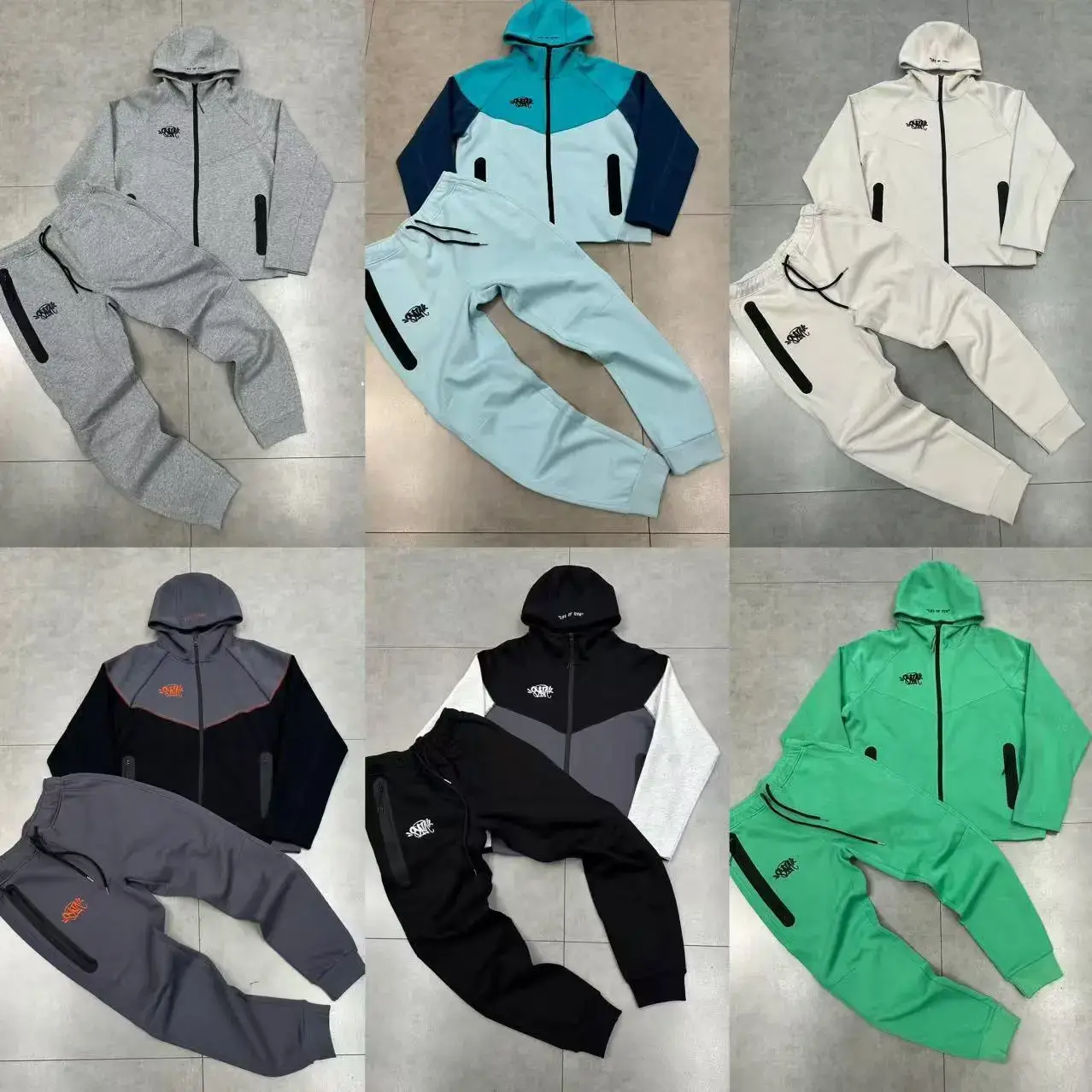 Mei Chao Syna Small Label Embroidery Stitching Contrast Color Men's and Women's Couple's Cardigan Hooded Jacket Trousers Sports Casual suit