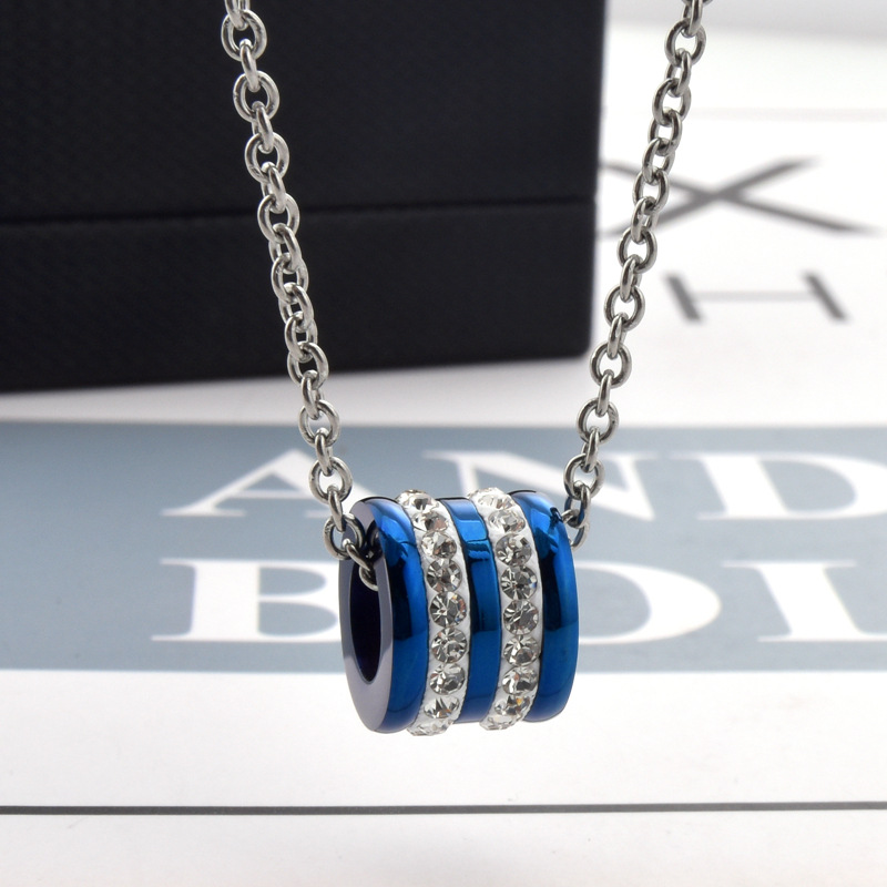 Titanium Steel Cylindrical Korean Style Couple Pendant Personalized Trendyy Clavicle Chain Stainless Steel Crystal Men's Necklace European and American Jewelry