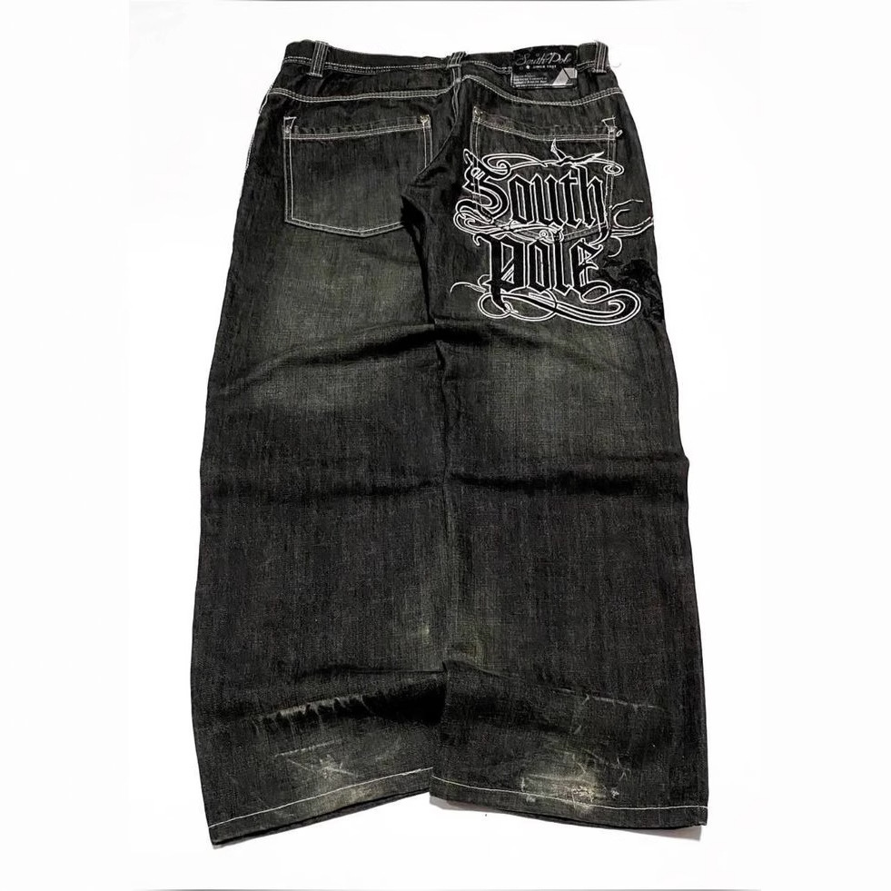 European and American Cross-Border Trendy Brand Southpole Black and Gray Wide-Leg Letter-Printed Jeans for Men Y2K Street Fashion Long Pants Fotografie QC de pe 1688 pe Qualit.ly