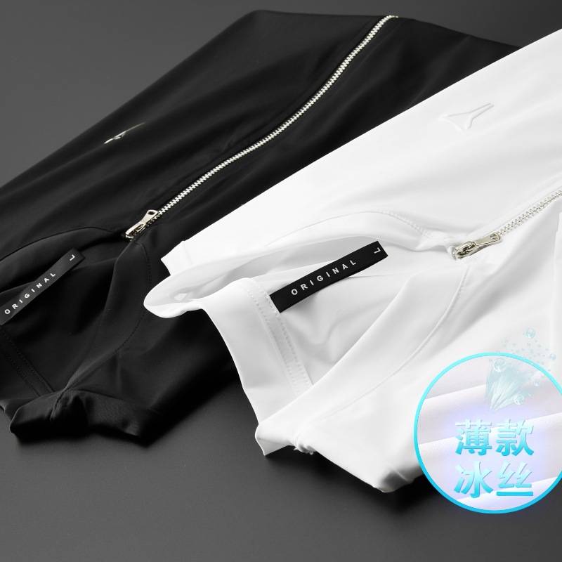 Quick-drying Sports T-shirt Men's Baseball Collar Summer Ice Silk Cardigan Short-sleeved Men's T-shirt Loose Zipper Shirt Half-sleeved Men's 11