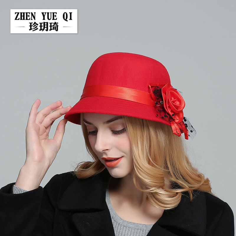 New Spring Hat Casual Women's Top Hat Autumn and Winter British Woolen Hat Retro Lady Princess Big Brim Hat