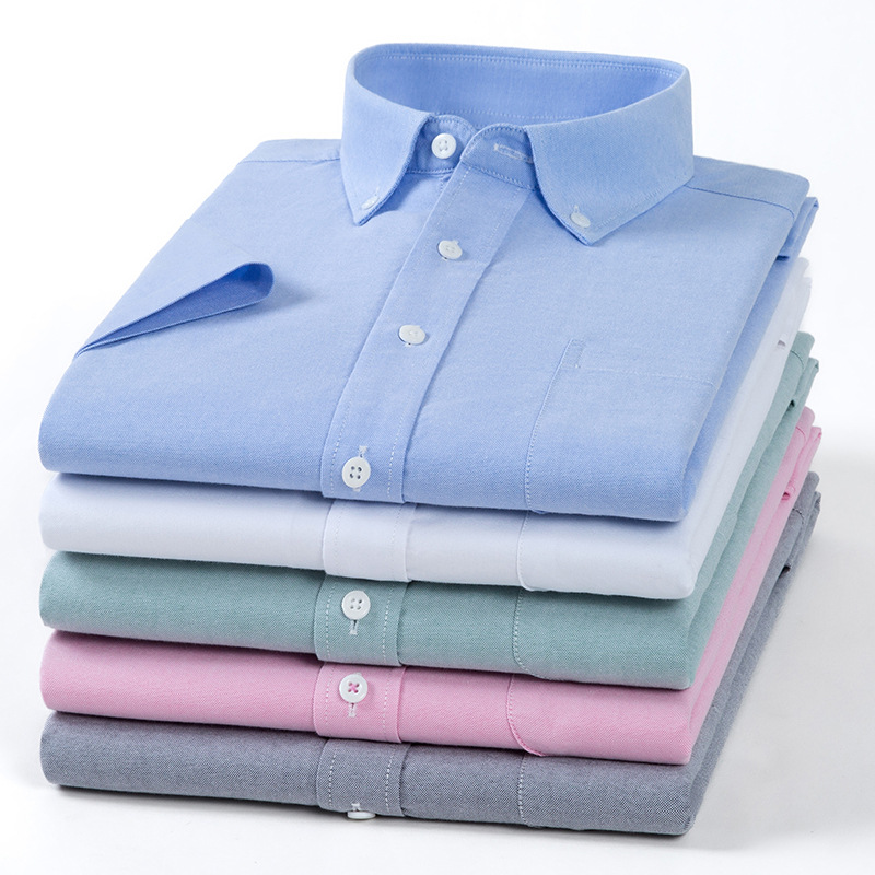 New Cotton Short-sleeved Shirt Summer Youth Men's Cotton Oxford Spinning Solid Color Shirt Daily Casual White T-Shirt