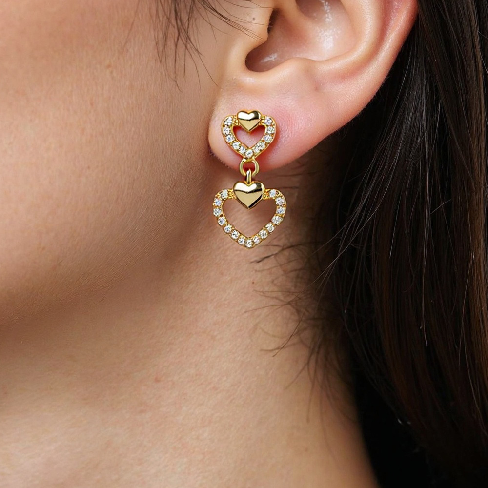 high quality color retention plating full inlaid white zircon small fresh heart-shaped clover butterfly elements fashion design earrings