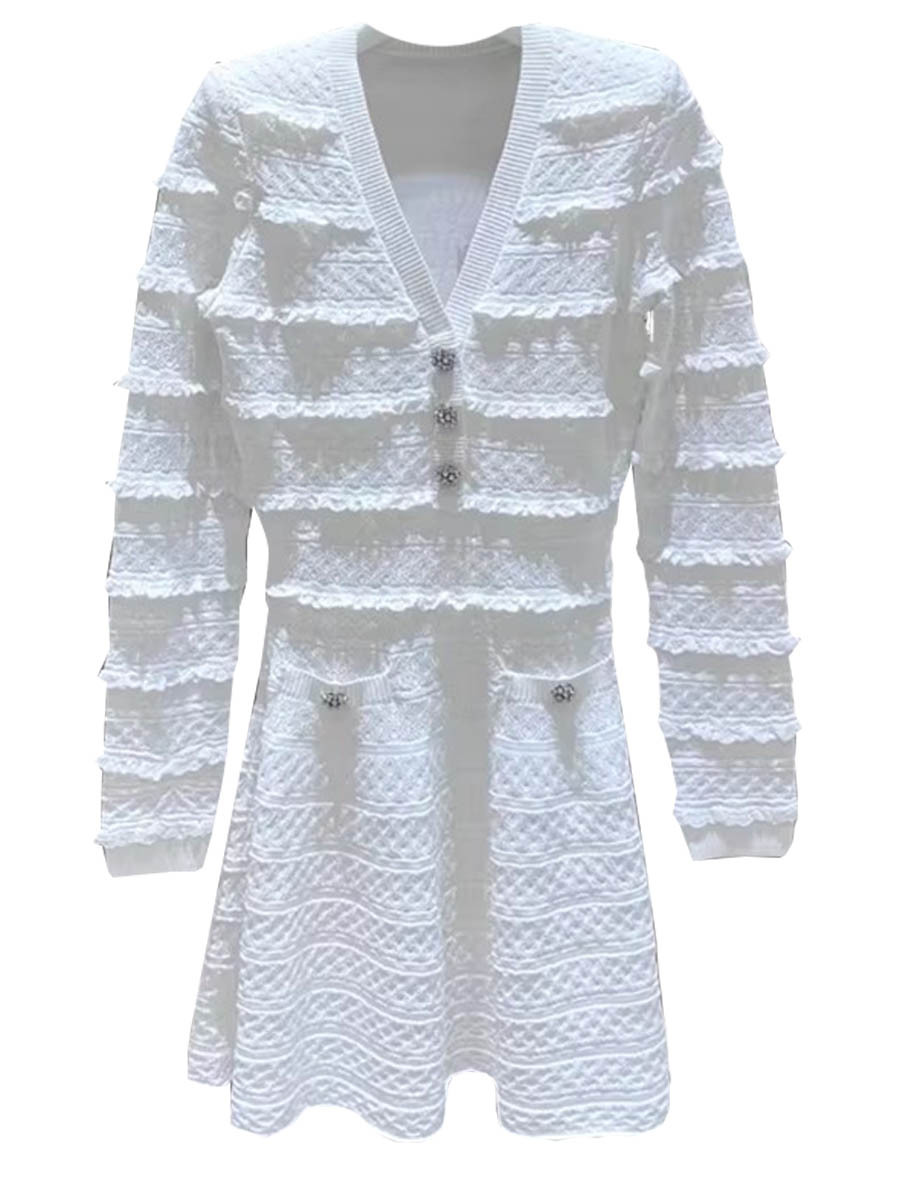Sp's 2026 Spring New Model, Elegant Socialite Style, Sweet and Stylish Knit V-Neck Long Dress with Ruffles