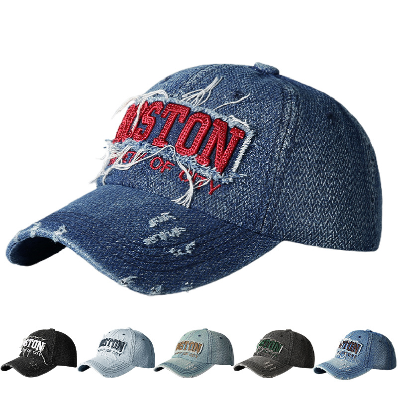 Korean-style trendy broken edging hat washed Denim hip-hop baseball cap simple fashion big brim small face