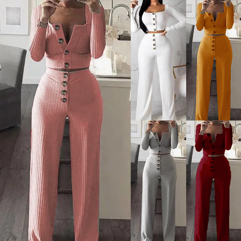Spot European and American Amazon cross-border women's autumn new long sleeve cardigan slim button casual suit OM9141