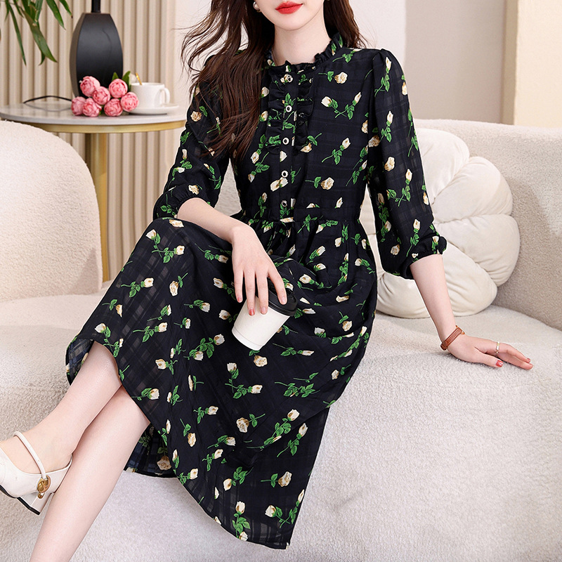 Luxurious Heavy Silk Dress for Women, Fashionable and Elegant, Age-Reducing A-Line Dress with a High-End Feel, Plus Size, Slimming and Tummy-Concealing