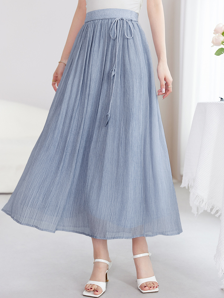 Vacation A-Line Skirt with Large Hem, Silk Solid Color, 2026 Summer Versatile High-Waisted Elegant Mulberry Silk Pleated Skirt