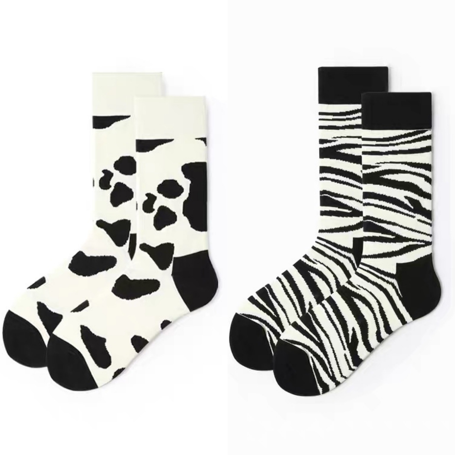 Korean Style ins Classic Black and White Milk Pattern Women's Socks Cute Student Harajuku All-match Trendy Skateboard Cotton Socks