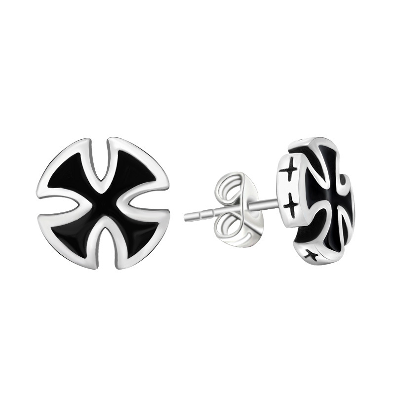 Japanese and Korean trend titanium steel cross oil earrings men and women's earrings personalized fashion niche ear buckle CF061