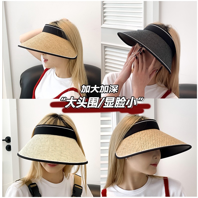 Empty Top Sunshade Hat Women's Summer Rafi Grass Widened Big Brim Face Covered Baseball Hat Big Head Sun Hat Trendy