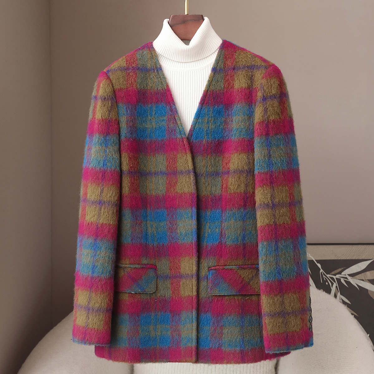 Small Quantity of Clothing Spring New Korean Style Wool Blended Suit Woolen Jacket 2025 Retro Plaid Suit for Women