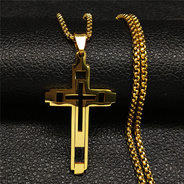 Cross-Border Men's cross pendant stainless steel male necklace gold silver black men's necklace jewelry wholesale