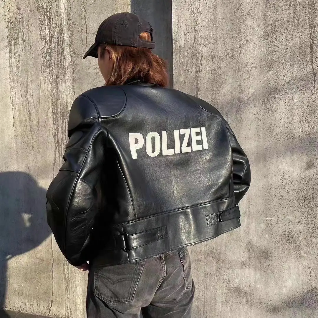 Fog Vujade American Retro Short Motorcycle Security Uniform Vtm Leather Jacket Melard Jacket Police Coat