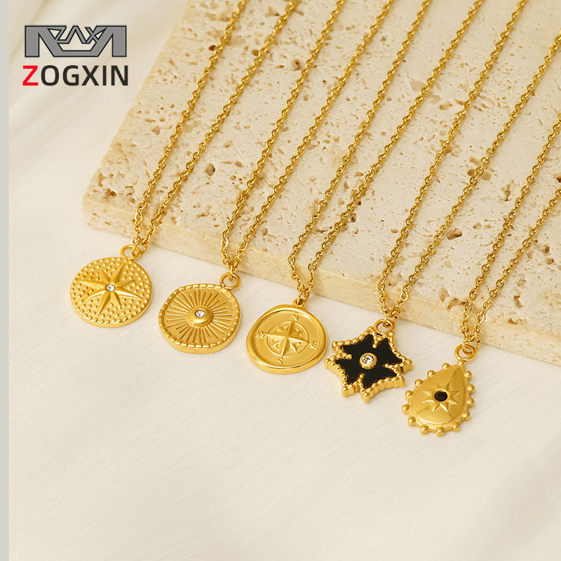 French Retro Bamang Star Stainless Steel Necklace Women's Personalized Fashion Ins Style Metal Pendant Titanium Steel Clavicle Chain Women