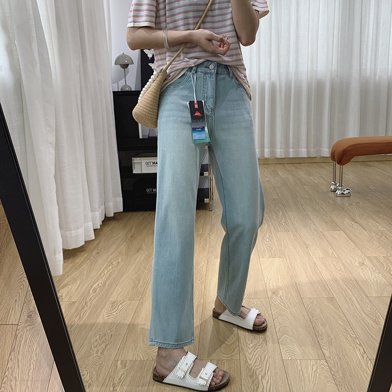 Ultra-Thin Four-Way Stretch Acetate High-Waisted Slimming Baguette Pants for Women, Summer Thin Loose Straight-Leg Jeans, Summer Pants for Women