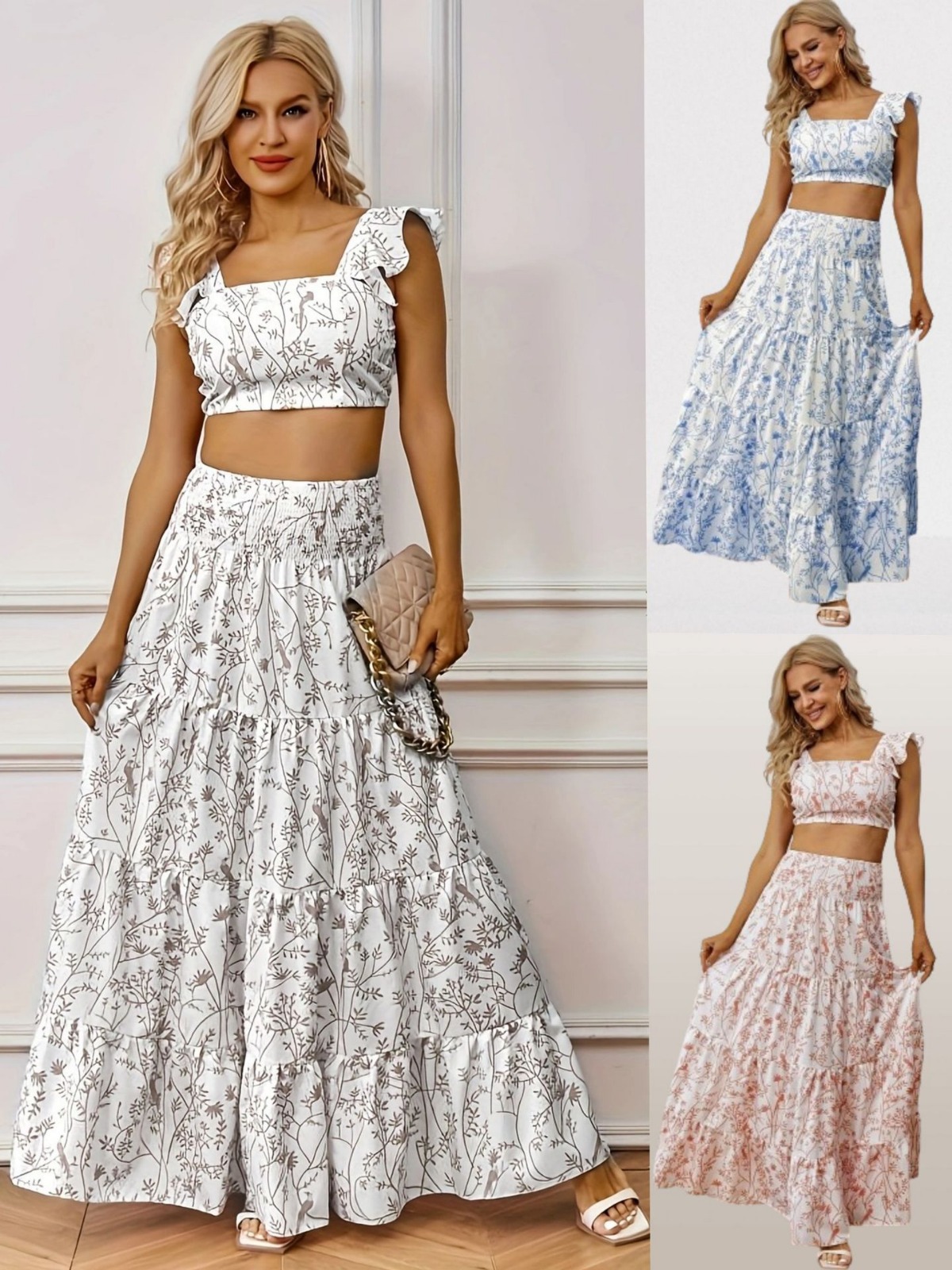 2024 Amazon Independent Station Hot Selling Suit Skirt Square Neck Short Top Skirt Suit