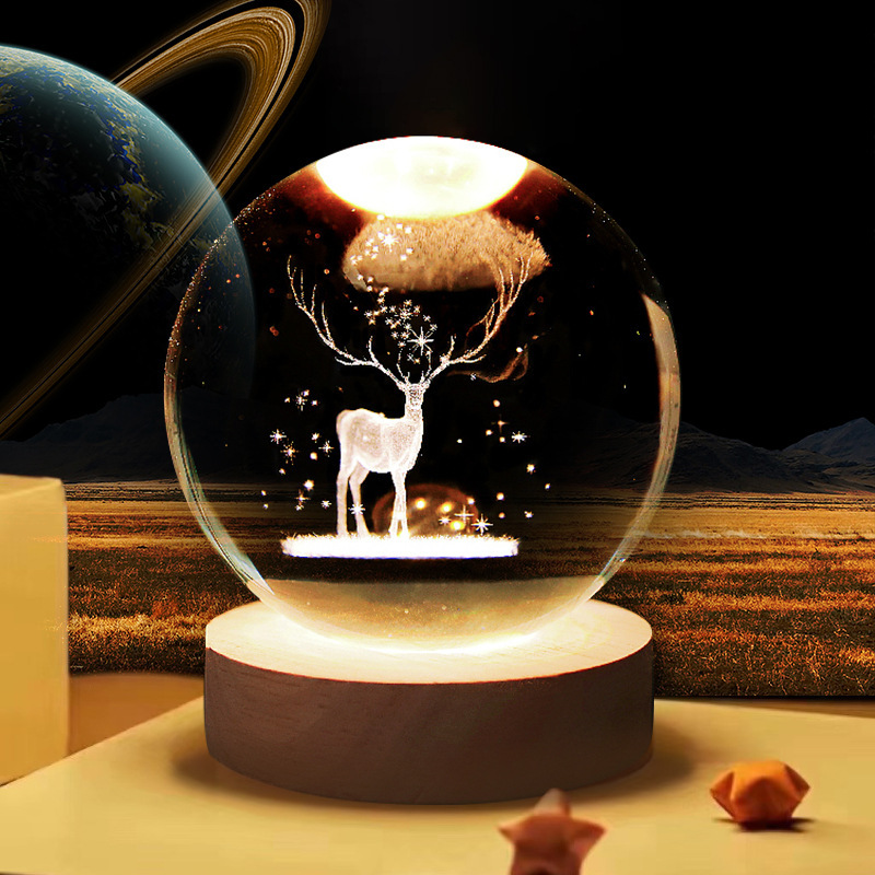 Creative Glass transparent projection crystal ball 3D laser solar system luminous base decoration gift for girlfriend