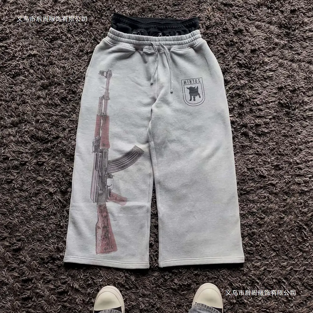 Cross-border Y2K American high street print double waist header design sweatpants ins tide men folded casual straight pants