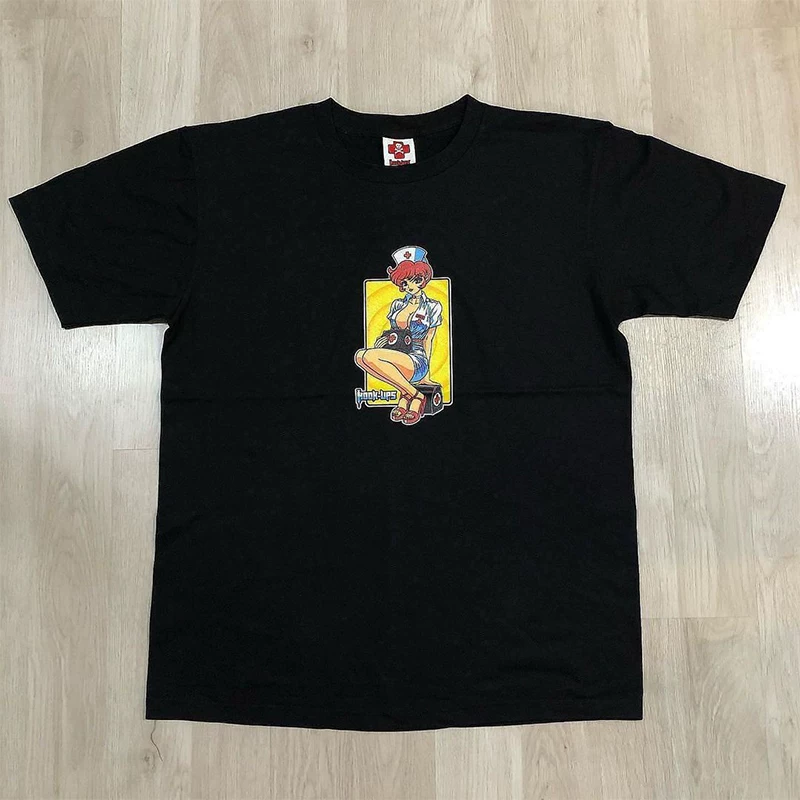 Hook Up European and American cartoon anime peripheral short sleeved oldschool trendy off shoulder men's and women's casual short sleeved T-shirt