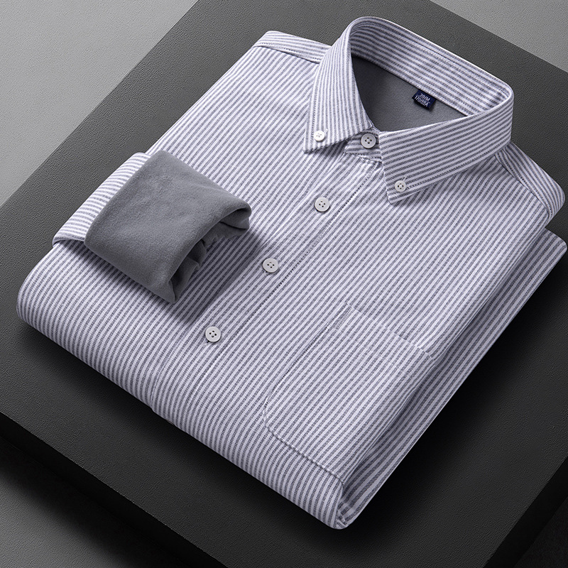 TikTok Explosions Autumn and Winter Long Sleeve Shirt Men's Cotton Oxford Striped Casual Cotton All-match Warm Shirt