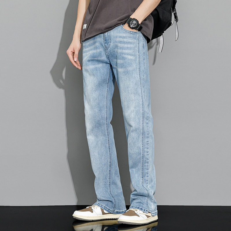 Summer Washed Old Niche Trousers Trendy Brand Korean Style Loose Straight Pants American Light Blue Jeans Men