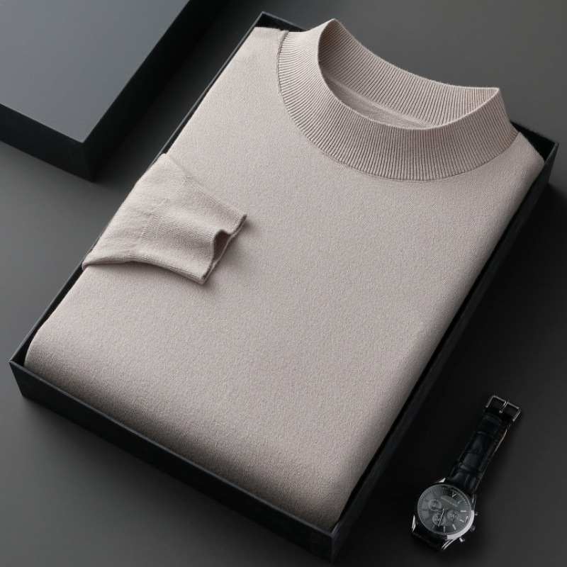 New Spring and Autumn Imitation Wool Mulberry Silk Men's Round Half Turtleneck New Men's Knitwear Sweater Men's Clothing