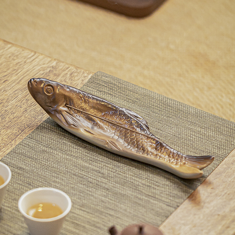 Salted Fish Ceramic Incense Stove Ornaments Household Indoor Tea Ceremony Tea Play Sandalwood Incense Holder Creative Line Incense Holder