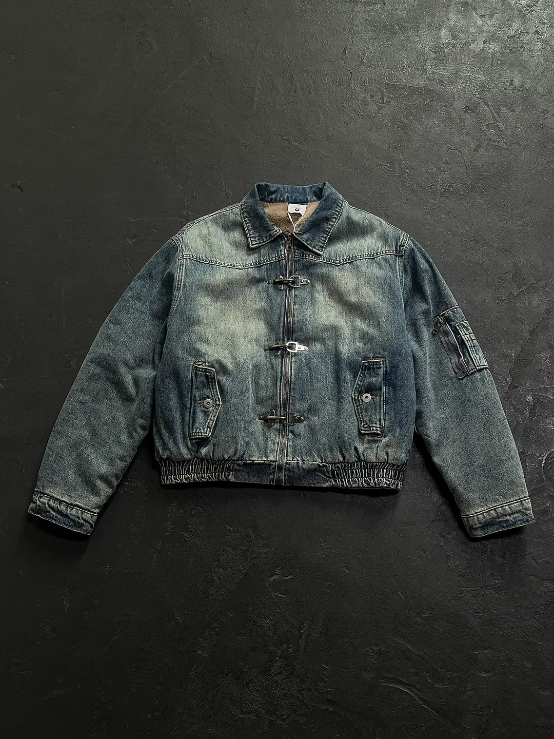 Graydreams American Retro Airplane Buckle Short Denim Cotton Jacket for Men, Warm Vintage Style Jacket