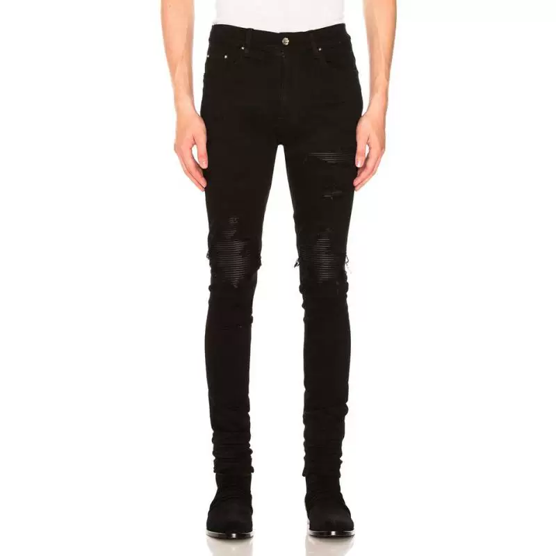 Japanese and Korean trend 26SS black patchwork distressed distressed distressed slim fit jeans for men and women in summer, high quality
